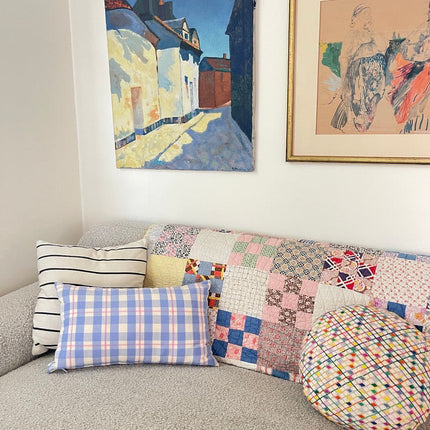 Abigail Plaid Square Pillow in Periwinkle and Pink