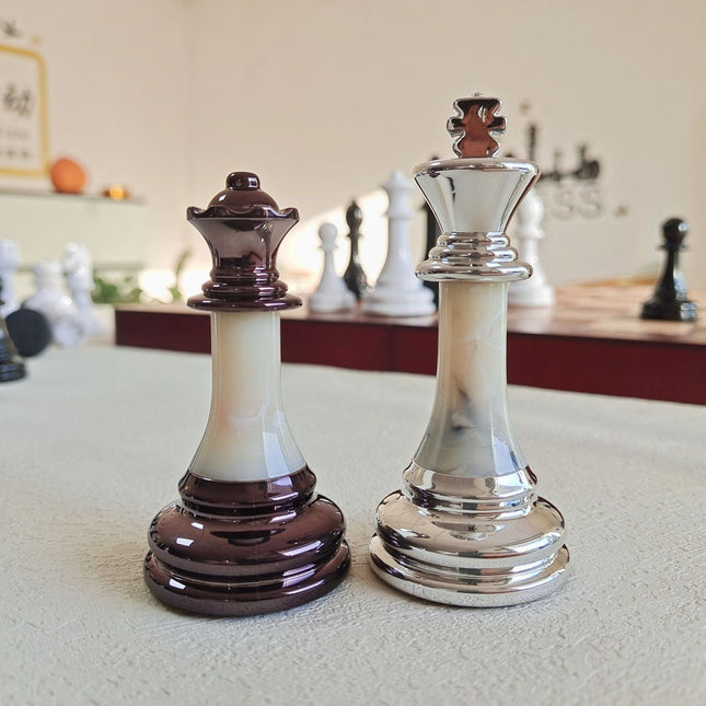 Premium Acrylic Chess Pieces Set | 9cm King Height | Burgundy & Silver Edition