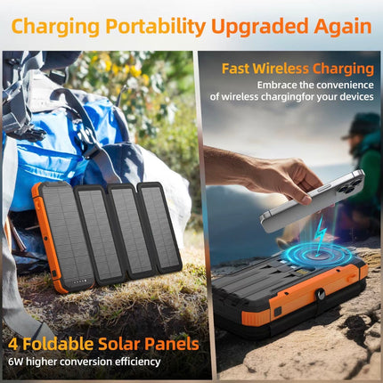 SolarMax Foldable Solar Power Bank | 20000mAh Fast Charge, Wireless & Built-In Cables