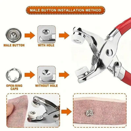 SewEase Snap Fastener Pliers Kit | Professional 100-Piece Button Installation Tool