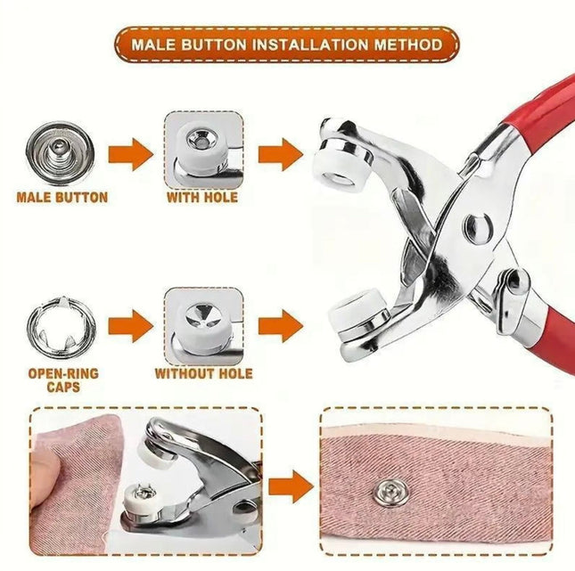 SewEase Snap Fastener Pliers Kit | Professional 100-Piece Button Installation Tool