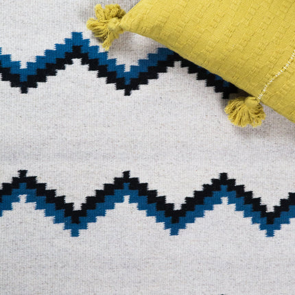 Zapotec Blue & Black Zig Zag Rug #6