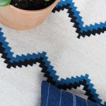 Zapotec Blue & Black Zig Zag Rug #6