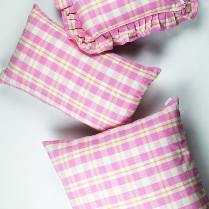Archive NY Abigail Ruffle Plaid Pillow in Bubblegum