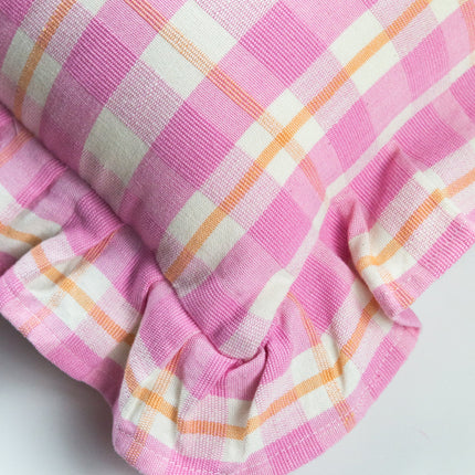 Archive NY Abigail Ruffle Plaid Pillow in Bubblegum