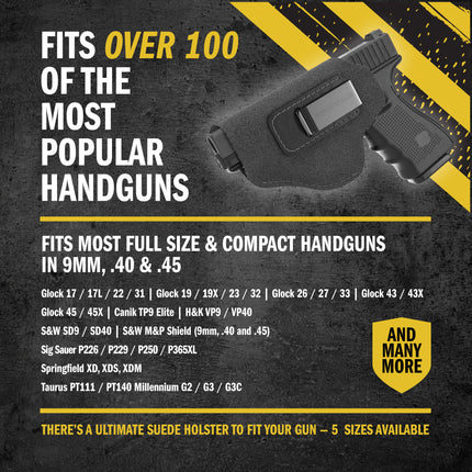The Ultimate Suede Leather IWB Holster Large Size | Fits S&W Shield/Glock/XD - Lifetime Warranty - Made in USA