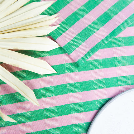 Flora Stripe Placemat – Light Pink & Kelly Green