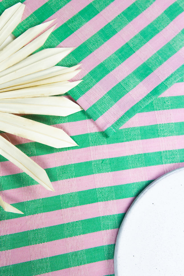 Flora Stripe Placemat – Light Pink & Kelly Green