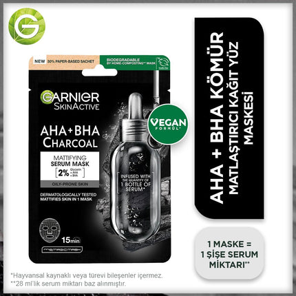 Garnier Skin Naturals Kömürlü Kağıt Yüz Maskesi – Siyah Yosun & Hyaluronik Asit