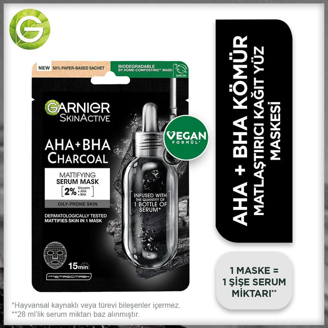 Garnier Skin Naturals Kömürlü Kağıt Yüz Maskesi – Siyah Yosun & Hyaluronik Asit