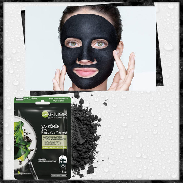 Garnier Skin Naturals Kömürlü Kağıt Yüz Maskesi – Siyah Yosun & Hyaluronik Asit