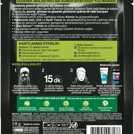 Garnier Skin Naturals Kömürlü Kağıt Yüz Maskesi – Siyah Yosun & Hyaluronik Asit