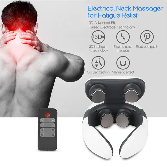 Magnetic Pulse Vibration Neck Massager | Remote Control Deep Tissue Cervical Relief