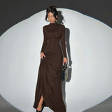 High Neck Waist-Cinched Slit Dress For Women, Elegant, Fifth Avenue, BYMANYC New York.