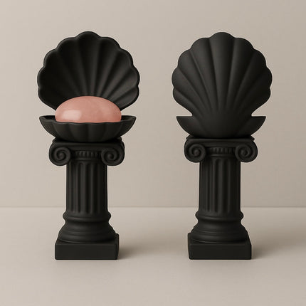 Black Gothic Clam Shell Crystal Pebble Holder – Dark Stone Like 3D Pedestal by KREATEUR Studio (Beta)