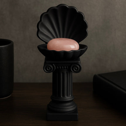 Black Gothic Clam Shell Crystal Pebble Holder – Dark Stone Like 3D Pedestal by KREATEUR Studio (Beta)