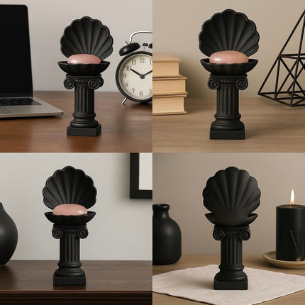 Black Gothic Clam Shell Crystal Pebble Holder – Dark Stone Like 3D Pedestal by KREATEUR Studio (Beta)