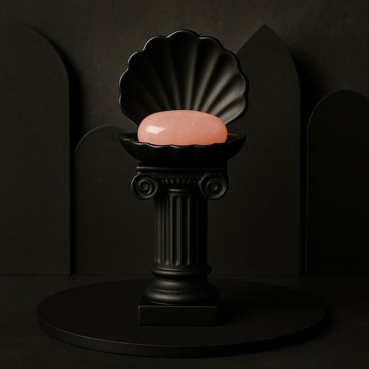 Black Gothic Clam Shell Crystal Pebble Holder – Dark Stone Like 3D Pedestal by KREATEUR Studio (Beta)