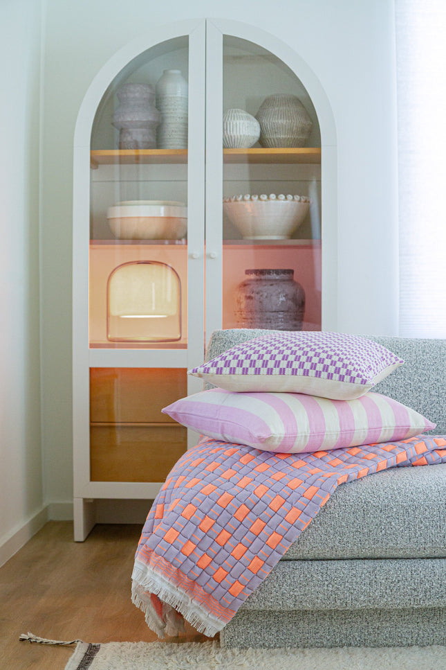 Quilted Sujani Throw Blanket - Pastel Lilac and Neon Orange