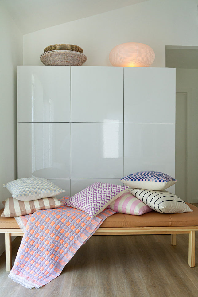 Checkered Blue and Pink Brocade Pillows
