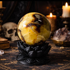 Ethereal Dark Lotus Crystal Ball Stand with Septarian Dragon Stone Sphere
