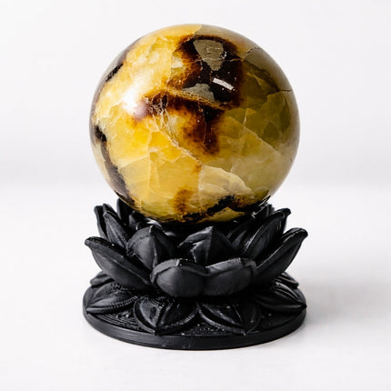 Ethereal Dark Lotus Crystal Ball Stand with Septarian Dragon Stone Sphere