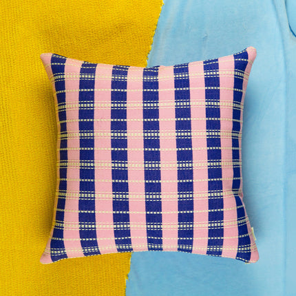 Santiago Grid Pillow - Royal and Baby Pink
