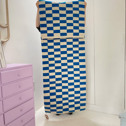 Zapotec Checkered Rug – Blue & Ivory
