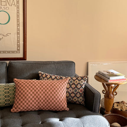 Checkered Brocade Pillow - Pink & Umber