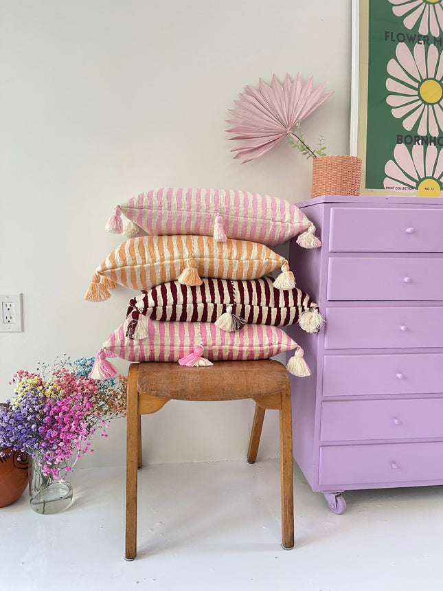 Antigua Pillow - Burgundy Stripe