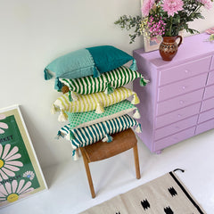Antigua Pillow - Colorblocked Pink and Orange / Jade Green