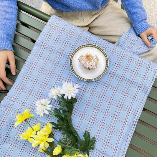 Chiapas Plaid Light Blue Table Runner