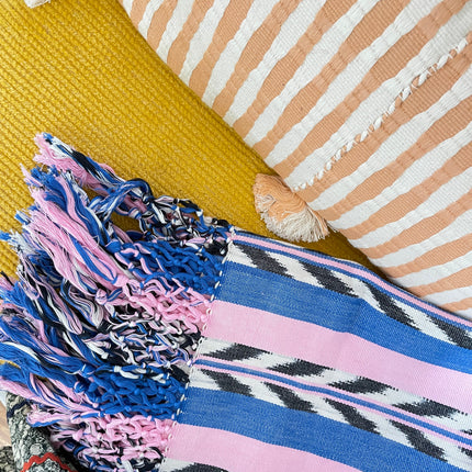 Palm Ikat Blanket in Blue & Pink