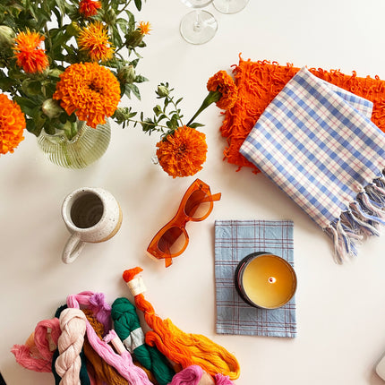 Sofia Plaid Kitchen Towel – Periwinkle Blue & Pink
