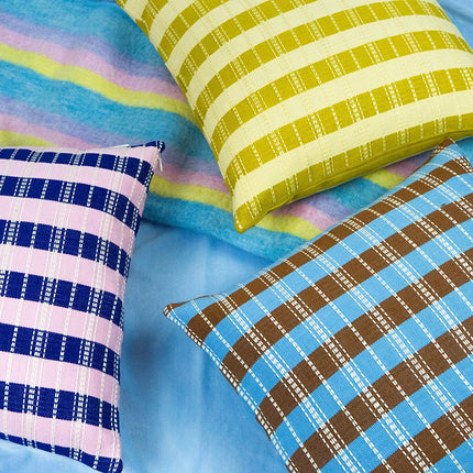 Santiago Grid Pillow - Blue and Umber