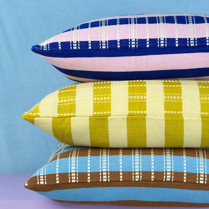 Santiago Grid Pillow - Blue and Umber