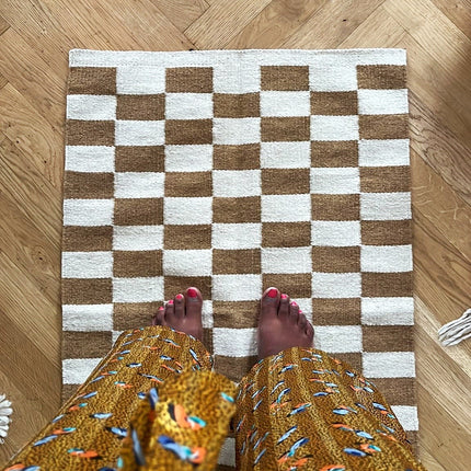Zapotec Checkered Rug in Umber & Ivory