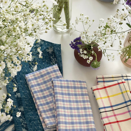Sofia Plaid Dinner Napkin in Periwinkle Blue and Pink