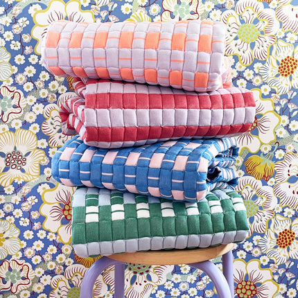 Quilted Sujani Throw Blanket - Soft Lilac and Red