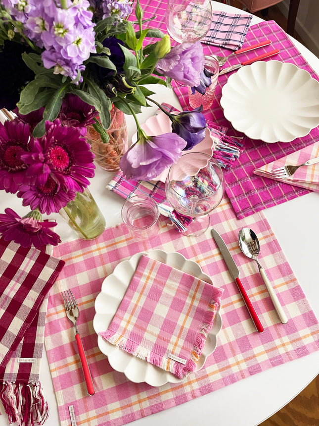 Backordered: Abigail Plaid Party Napkin in Bubblegum and Peach