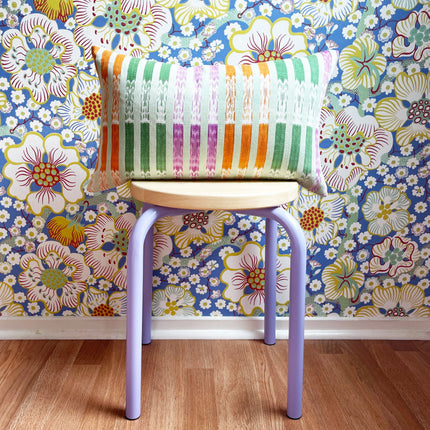 Vintage Ikat Stripe Pillow – Mint Green, Orange & Magenta
