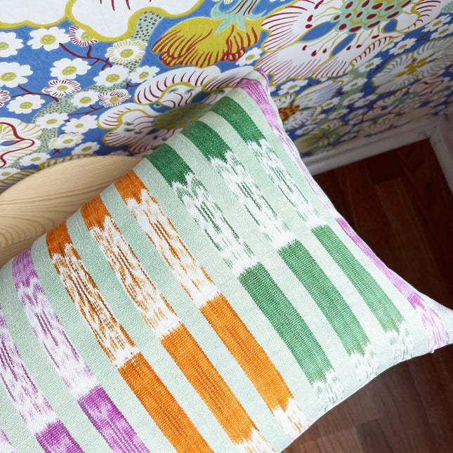 Guatemala el dokuması vintage ikat çizgili dekoratif yastık