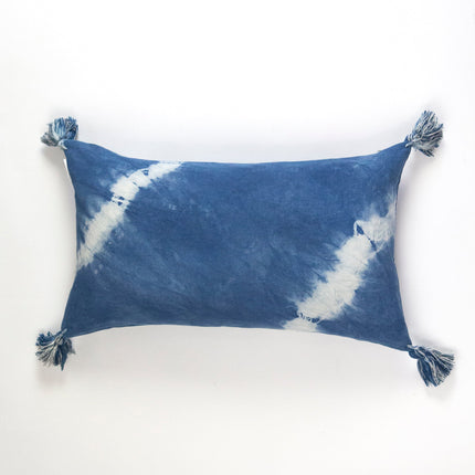 Indigo Diagonal Shibori Tassel Lumbar Pillow 12" x 20"