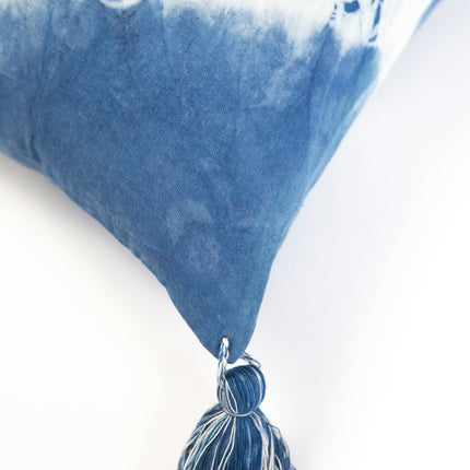 Indigo Diagonal Shibori Tassel Lumbar Pillow 12" x 20"