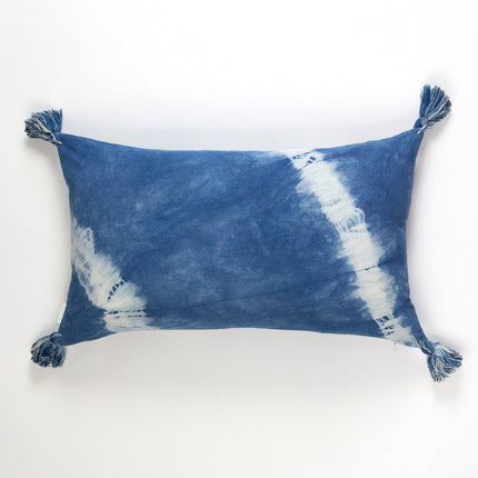 Indigo Diagonal Shibori Tassel Lumbar Pillow 12" x 20"