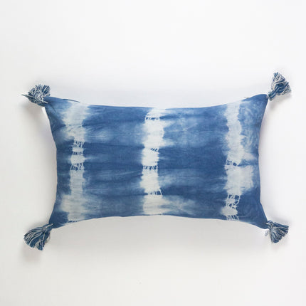 Indigo Striped Shibori Tassel Pillows