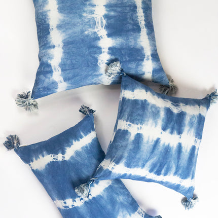 Indigo Striped Shibori Tassel Pillows
