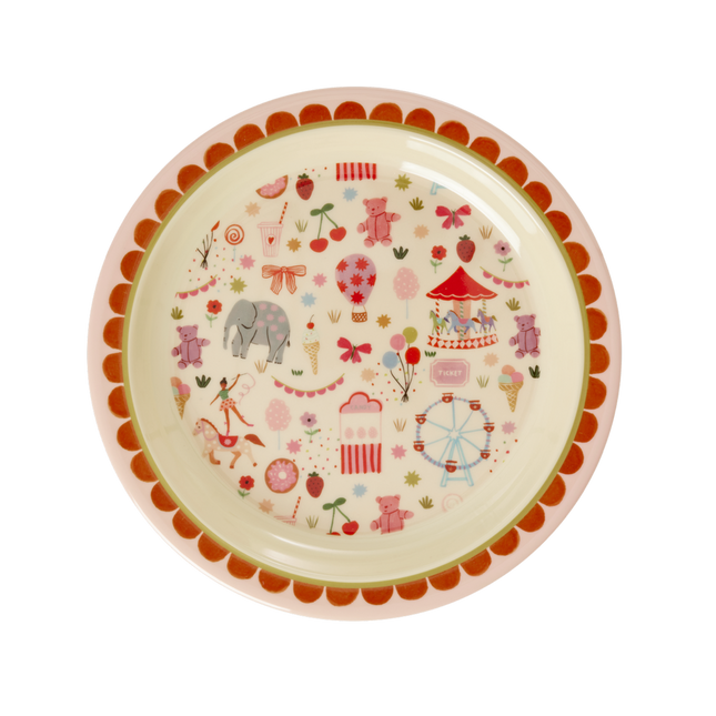 Melamine Kids Plate - Fun Fair Pink Print -