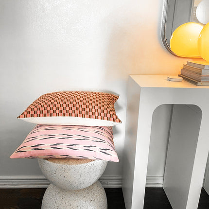 Checkered Brocade Pillow - Pink & Umber