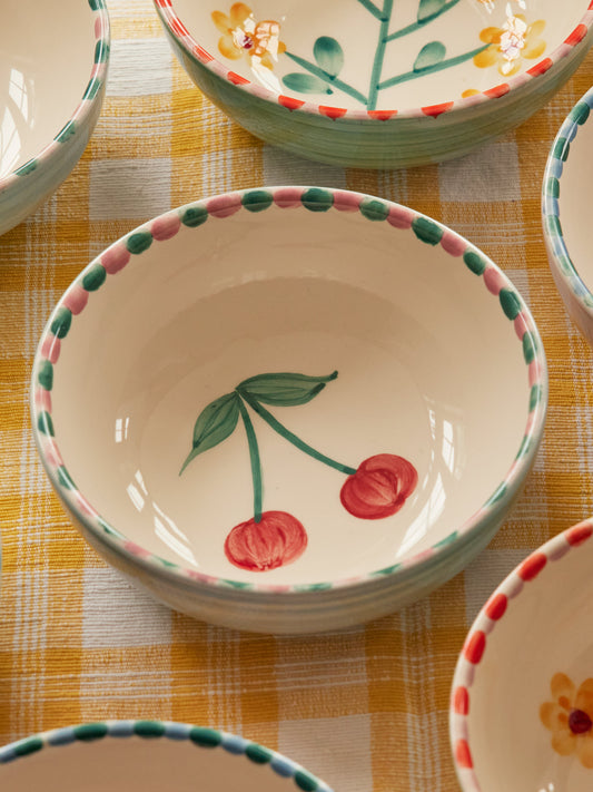 Ceramic Bowl with Hand Painted Cherry - 11.8 oz